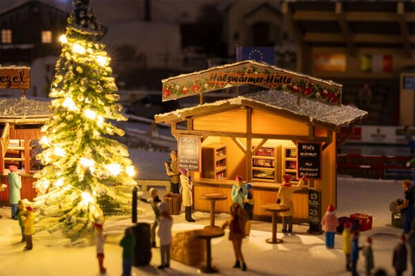 Faller 134006 2 Weihnachtsmarktbuden mit beleuchtetem Weihnachtsbaum